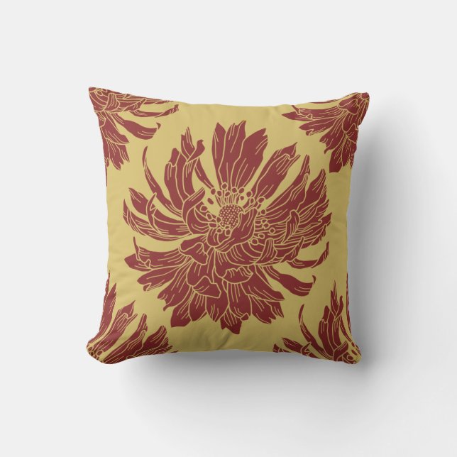 Coussin Carreau floral moderne - or et rouge foncé de (Recto)