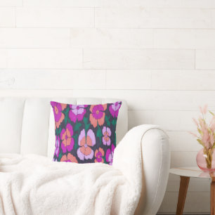 Coussin Carreau floral orange et noir rose