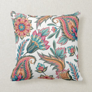 Coussin Carreau floral orange rose turquoise de Paisley