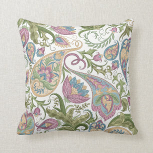 Coussin Carreau floral vert et pourpre de Paisley