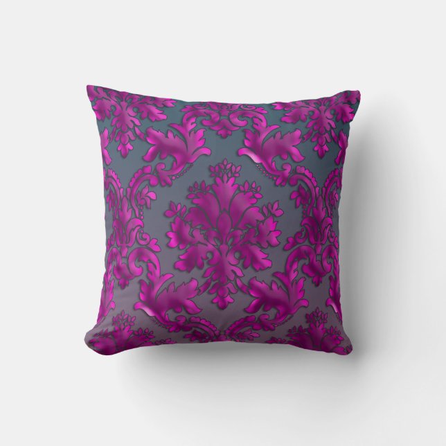 Coussin Carreau fuchsia de minuit de damassé (Recto)