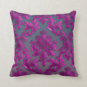 Coussin Carreau fuchsia de minuit de damassé