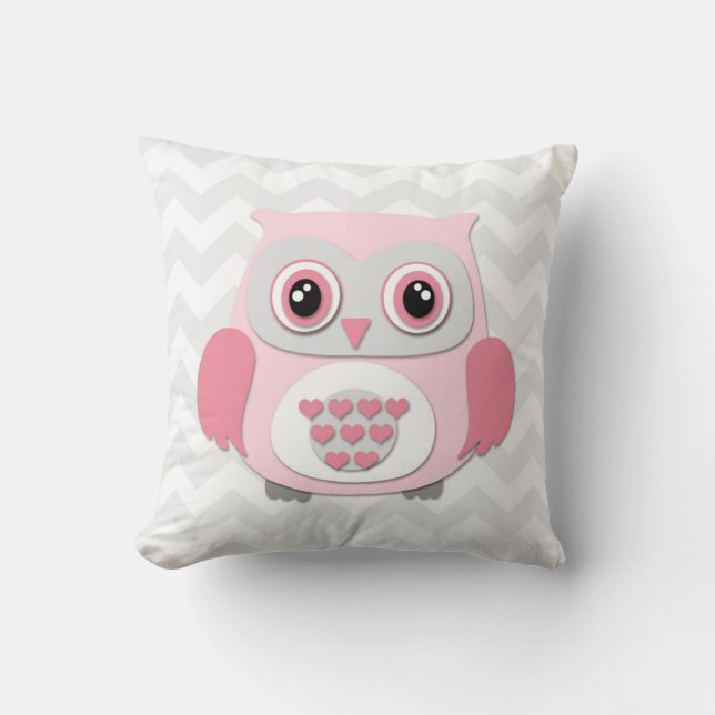 Coussin Carreau gris rose de crèche de hibou (Recto)