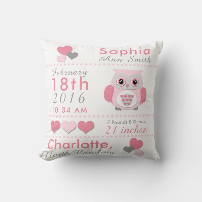 Coussin Carreau gris rose de crèche de hibou de stat de (Recto)