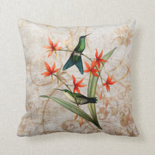 Coussin Carreau grunge vintage de colibri de nymphe en