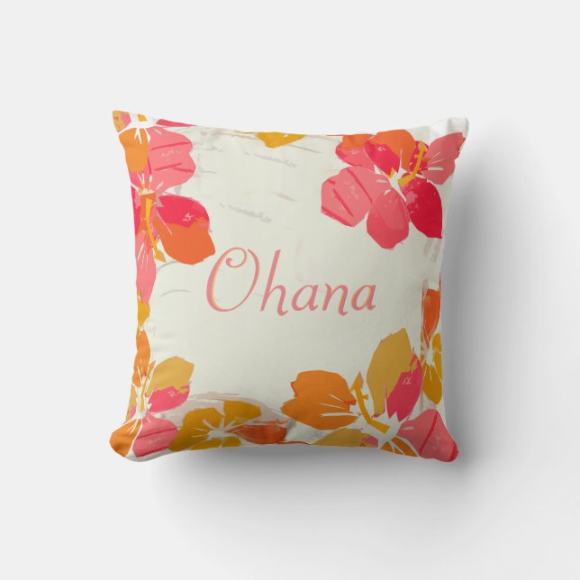 Coussin Carreau hawaïen de ketmie de famille d'Ohana (Recto)