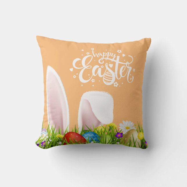 Coussin Carreau heureux de Pâques | d'oreilles florales de (Recto)