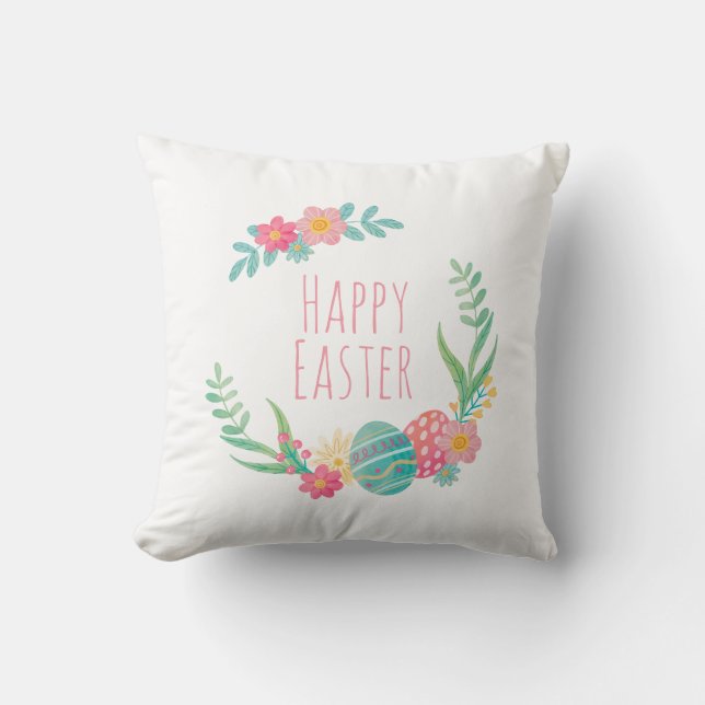 Coussin Carreau heureux floral simple de Pâques | (Recto)