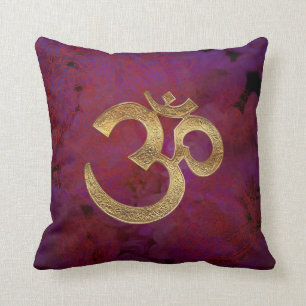 Coussin Carreau indou de yoga d'or pourpre d'OM AUM