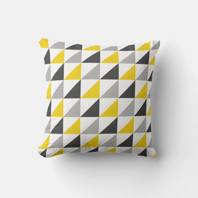 Coussin Carreau jaune et gris de motif de triangles (Recto)
