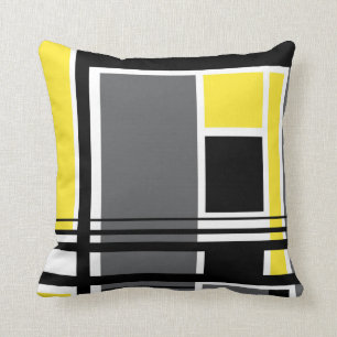 Coussin Carreau jaune gris noir moderne géométrique