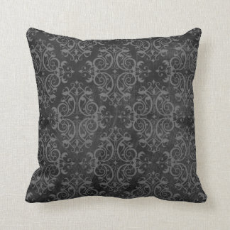 Coussin Carreau Luxe affligé de damassé - noir