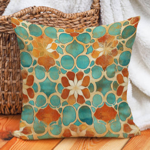 Coussin Carreau marocain en terre cuite turquoise Boho ton