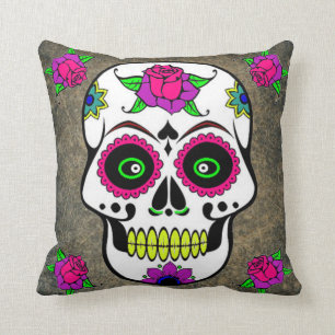 Coussin Carreau mexicain de crâne de sucre d'art populair