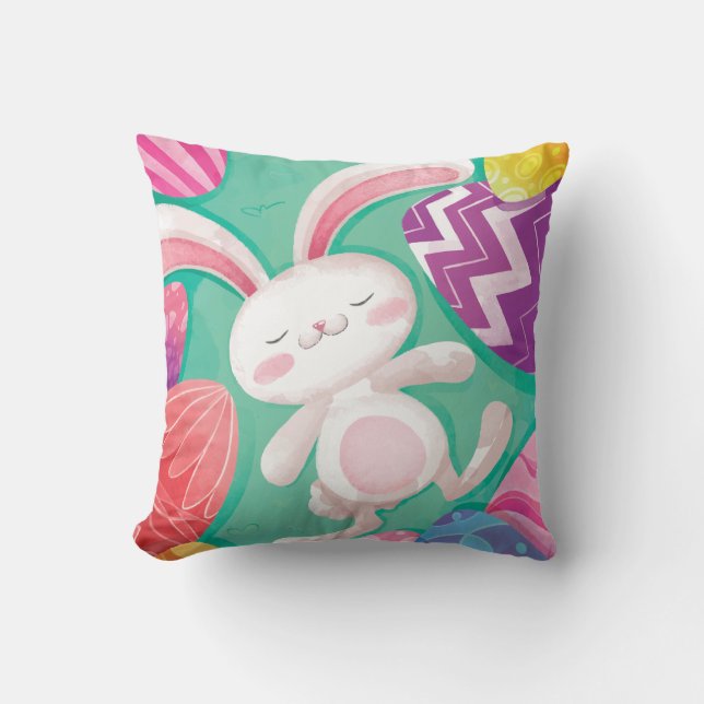 Coussin Carreau mignon de l'aquarelle | de lapin de Pâques (Recto)