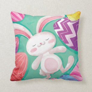 Coussin Carreau mignon de l'aquarelle   de lapin de Pâques