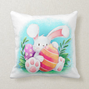Coussin Carreau mignon de l'aquarelle   de lapin de Pâques