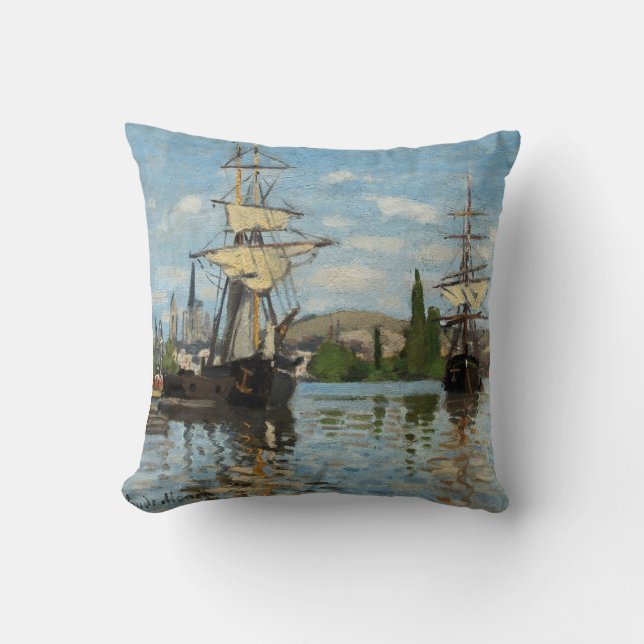 Coussin Carreau nautique de bateaux de Claude Monet (Recto)