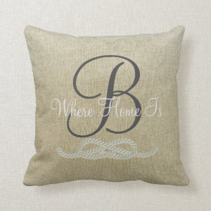 Coussin Carreau nautique de famille personnalisé par beig