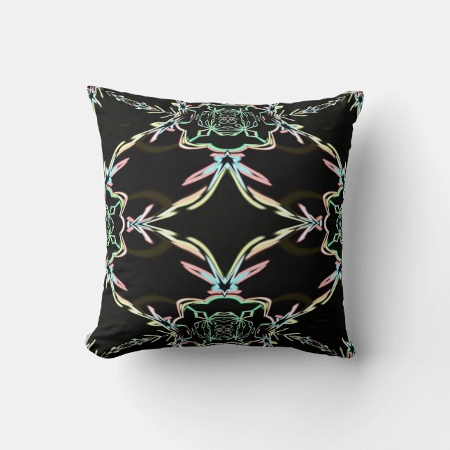 Coussin Carreau noir de fractale de pastels (Recto)