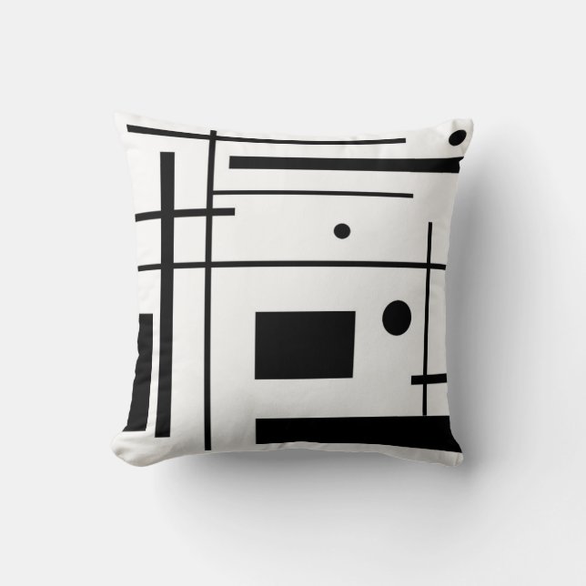 Coussin Carreau noir et blanc d'art abstrait (Recto)