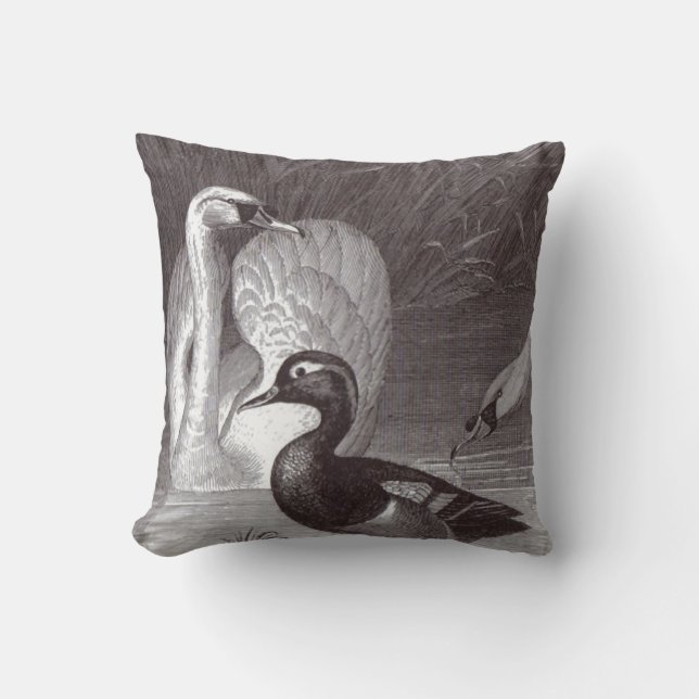 Coussin Carreau noir et blanc de Toile d'oiseau de canard (Recto)