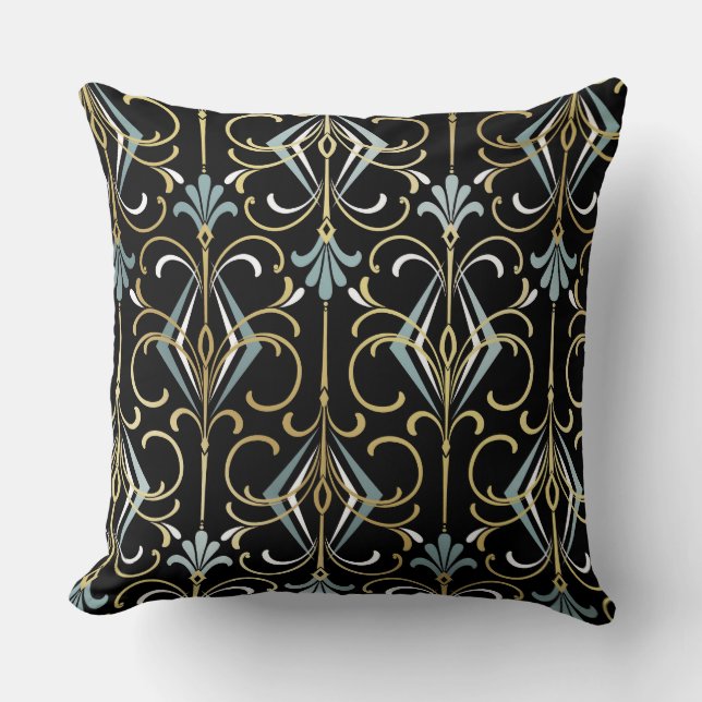 Coussin Carreau noir et bleu des années 1920 d'art déco (Recto)