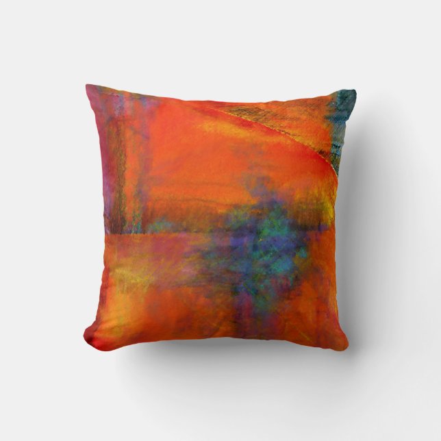 Coussin Carreau orange abstrait décoratif de peinture (Recto)