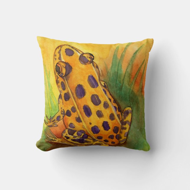 Coussin Carreau orange de grenouille de léopard (Recto)