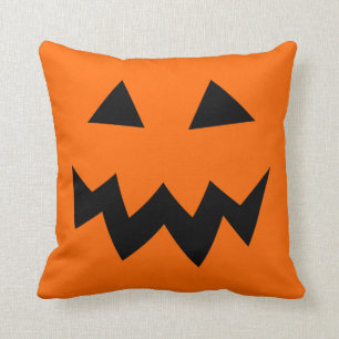 Coussin Carreau orange de visage de tête de citrouille de