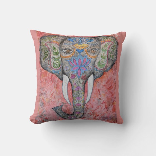 Coussin Carreau peint d'art d'aquarelle d'éléphant (Recto)