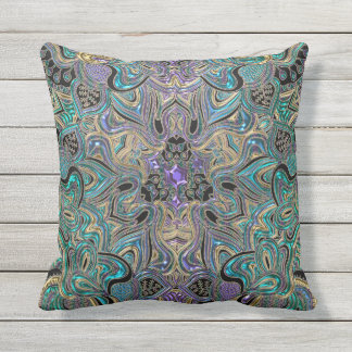 Coussin Carreau pourpre de mandala d'or de turquoise