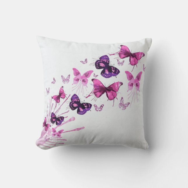 Coussin Carreau pourpre élégant simple des papillons | (Recto)