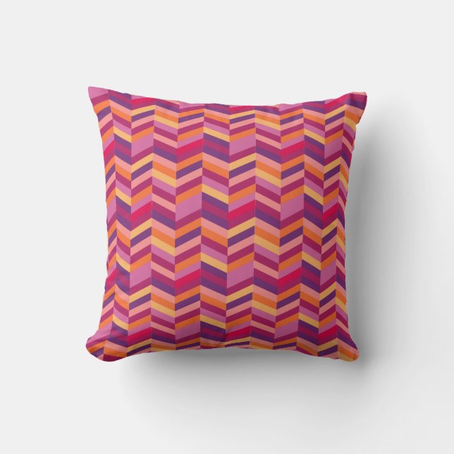 Coussin carreau pourpre et orange de chevron de zigzag (Recto)