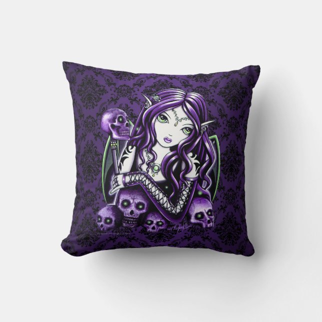 Coussin Carreau pourpre gothique de fée de crâne de (Recto)