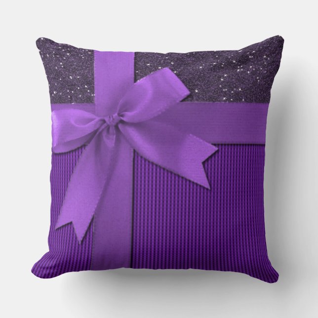 Coussin Carreau pourpre scintillant de ruban (Recto)