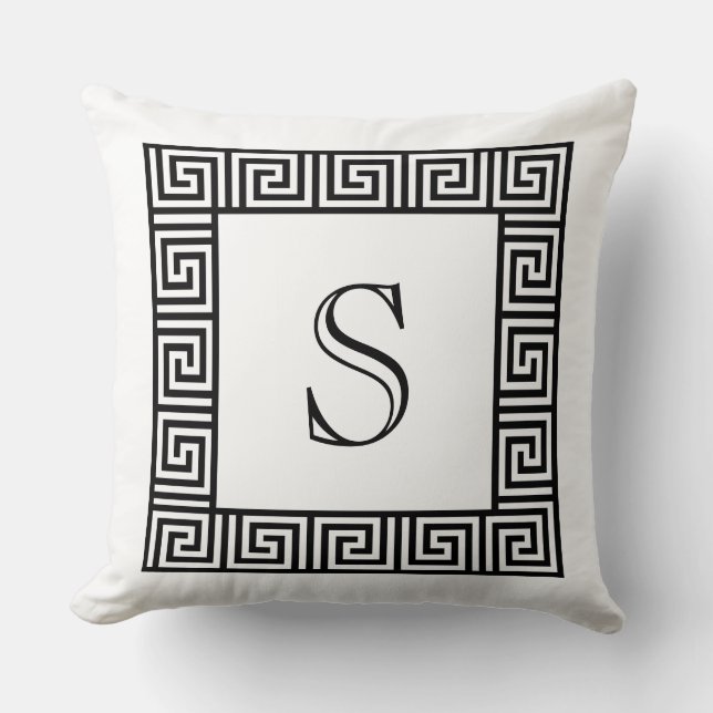 Coussin Carreau principal grec noir et blanc de monogramme (Recto)