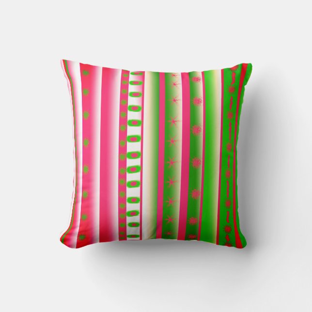 Coussin Carreau rayé d'art rose et vert (Recto)