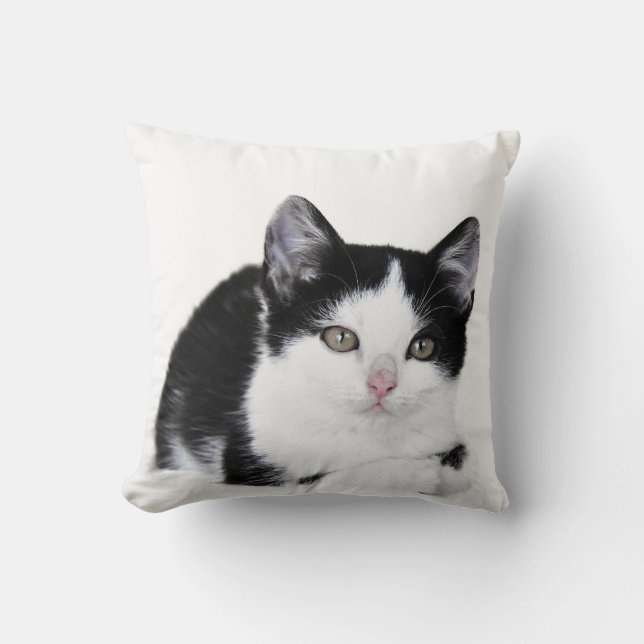 Coussin Carreau réfléchi blanc noir de chaton (Recto)
