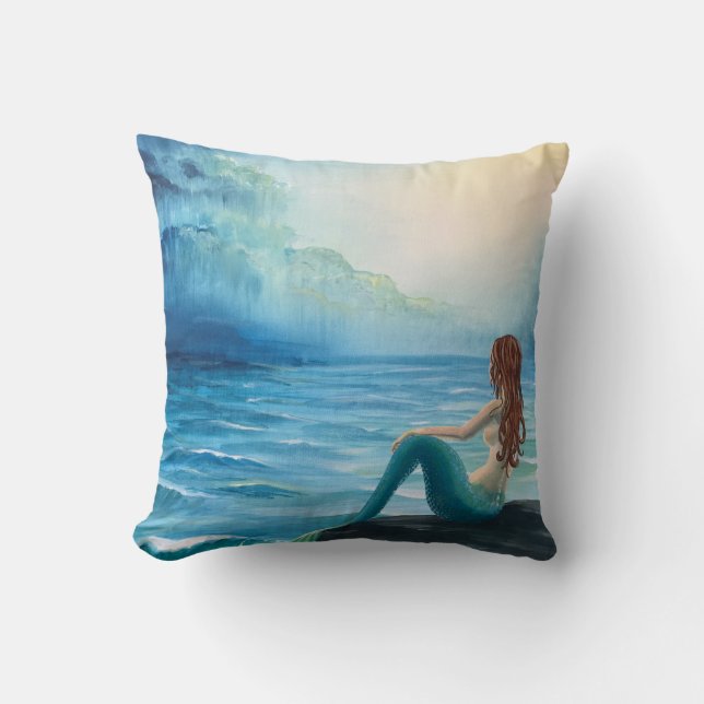 Coussin Carreau réversible de sirène et de bateau (Recto)