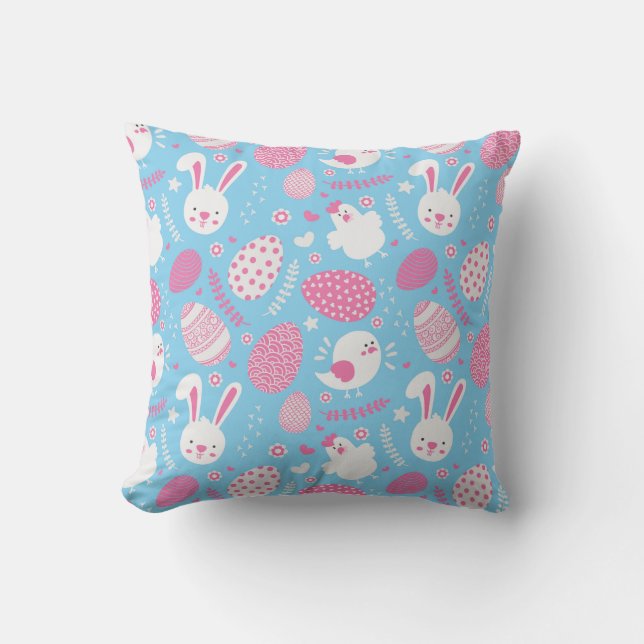 Coussin Carreau rose et bleu simple du motif | de Pâques (Recto)