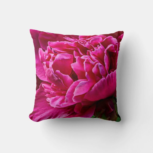 Coussin Carreau rose-foncé 16" de fleur de pivoine x 16" (Recto)