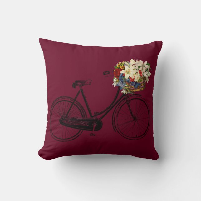 Coussin Carreau rouge de fleur de bicyclette   de (Recto)