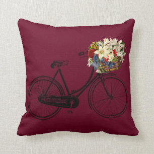 Coussin Carreau rouge de fleur de bicyclette de
