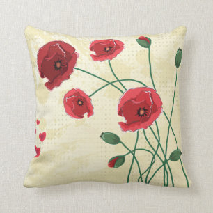 Coussin carreau rouge de pavots