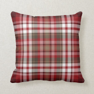 Coussin Carreau rouge et Brown de plaid par JoMazArt