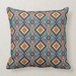 Coussin Carreau sarcelle et jaune aztèque