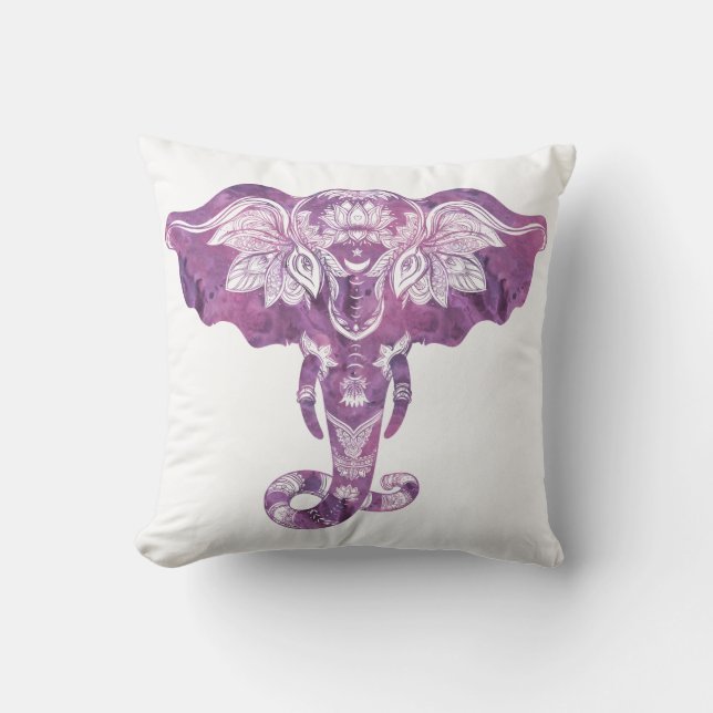 Coussin Carreau tribal pourpre d'éléphant de henné de (Recto)