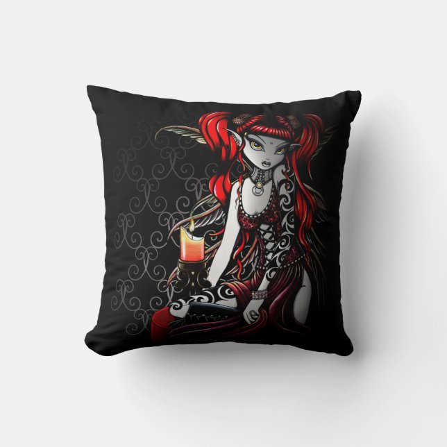 Coussin Carreau tribal rouge gothique de fée de tatouage (Recto)