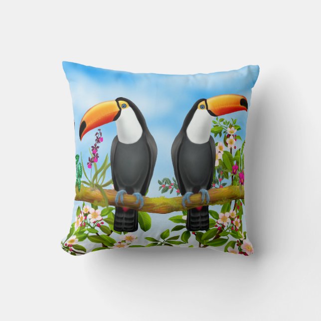 Coussin Carreau tropical de toucans (Recto)